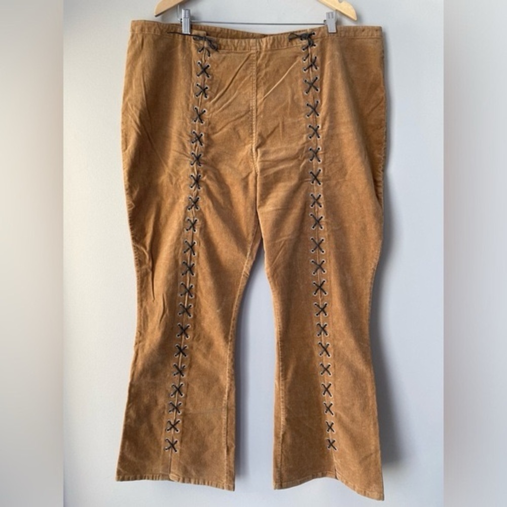 Vintage 90s Y2K Lace Up Brown Corduroy Pants Size 25